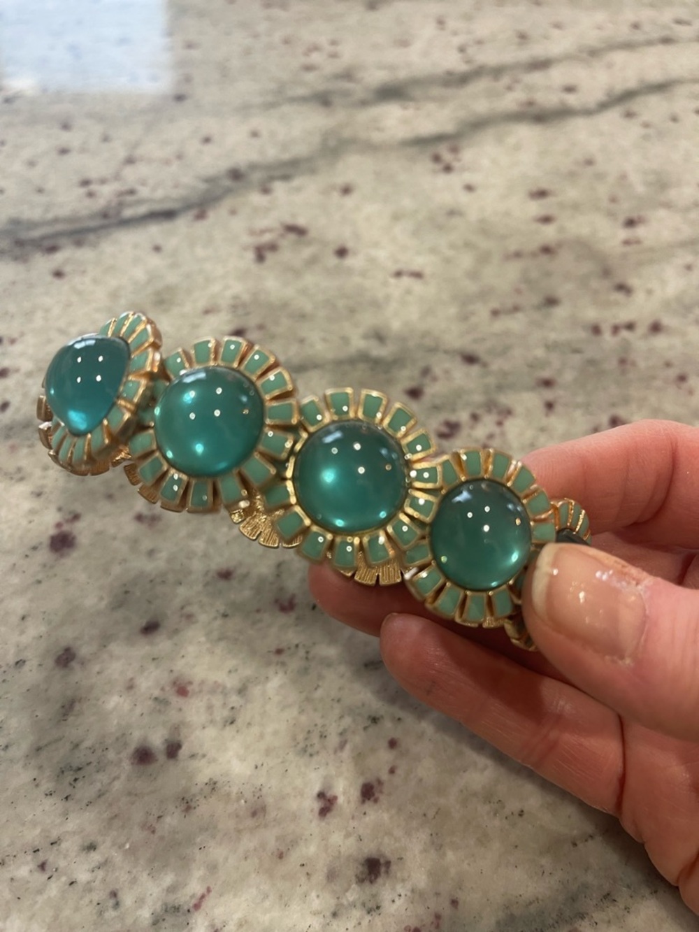 Gold-Tone Turquoise Glass Cabochon Flower Bracelet